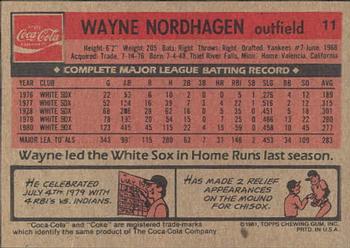 1981 Topps Coca-Cola Chicago White Sox #11 Wayne Nordhagen  Back