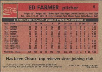 1981 Topps Coca-Cola Chicago White Sox #5 Ed Farmer  Back