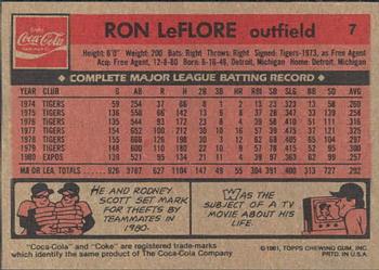 1981 Topps Coca-Cola Chicago White Sox #7 Ron LeFlore  Back