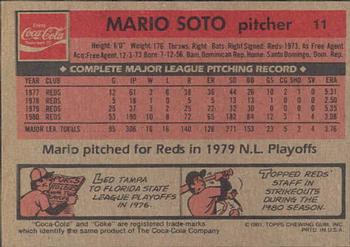 1981 Topps Coca-Cola Cincinnati Reds #11 Mario Soto Back