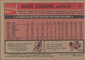 1981 Topps Coca-Cola Cincinnati Reds #2 Dave Collins Back