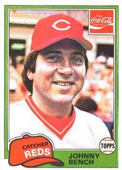 1981 Topps Coca-Cola Cincinnati Reds #1 Johnny Bench Front