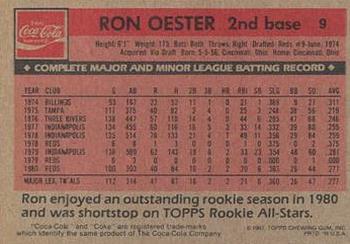 1981 Topps Coca-Cola Cincinnati Reds #9 Ron Oester Back