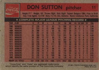 1981 Topps Coca-Cola Houston Astros #11 Don Sutton  Back