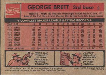 1981 Topps Coca-Cola Kansas City Royals #2 George Brett  Back