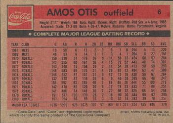 1981 Topps Coca-Cola Kansas City Royals #6 Amos Otis  Back