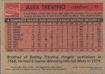 1981 Topps Coca-Cola New York Mets #10 Alex Trevino  Back