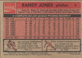 1981 Topps Coca-Cola New York Mets #4 Randy Jones  Back