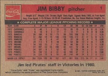 1981 Topps Coca-Cola Pittsburgh Pirates #1 Jim Bibby  Back