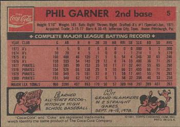 1981 Topps Coca-Cola Pittsburgh Pirates #5 Phil Garner  Back