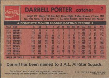 1981 Topps Coca-Cola St. Louis Cardinals #7 Darrell Porter  Back