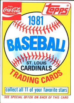 1981 Topps Coca-Cola St. Louis Cardinals #NNO Cardinals Ad Card  Front