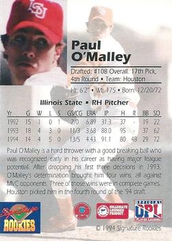 1994 Signature Rookies Draft Picks - Bonus Signatures #NNO Paul O'Malley Back