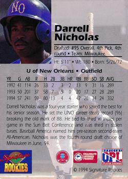 1994 Signature Rookies Draft Picks - Bonus Signatures #NNO Darrell Nicholas Back