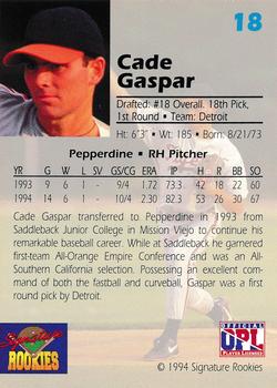 1994 Signature Rookies Draft Picks - Signatures #18 Cade Gaspar Back