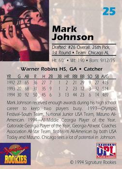 1994 Signature Rookies Draft Picks - Signatures #25 Mark Johnson Back
