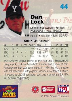 1994 Signature Rookies Draft Picks - Signatures #44 Dan Lock Back