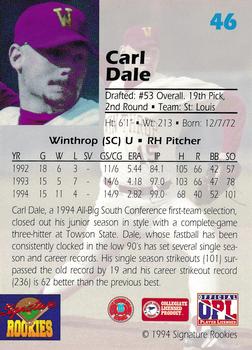 1994 Signature Rookies Draft Picks - Signatures #46 Carl Dale Back