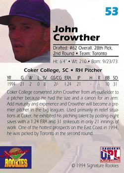 1994 Signature Rookies Draft Picks - Signatures #53 John Crowther Back