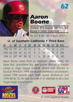 1994 Signature Rookies Draft Picks - Signatures #62 Aaron Boone Back