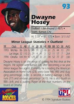 1994 Signature Rookies Draft Picks - Signatures #93 Dwayne Hosey Back