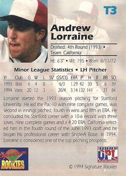 1994 Signature Rookies Draft Picks - Top Prospects #T3 Andrew Lorraine Back
