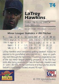 1994 Signature Rookies Draft Picks - Top Prospects #T4 LaTroy Hawkins Back