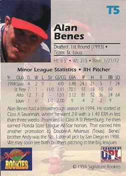 1994 Signature Rookies Draft Picks - Top Prospects #T5 Alan Benes Back