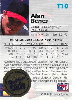 1994 Signature Rookies Draft Picks - Top Prospects Signatures #T10 Alan Benes Back