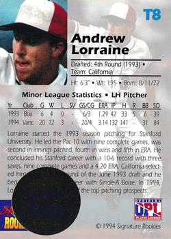 1994 Signature Rookies Draft Picks - Top Prospects Signatures #T8 Andrew Lorraine Back