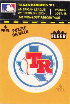 1982 Fleer - Team Stickers #NNO Texas Rangers Logo Front