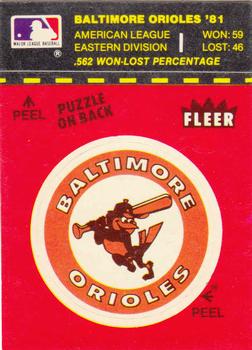 1982 Fleer - Team Stickers #NNO Baltimore Orioles Logo Front