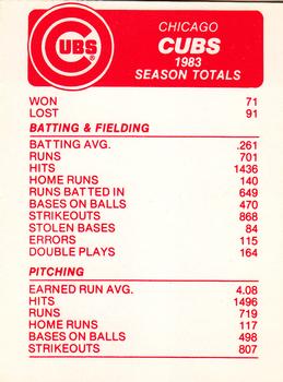 1984 Fleer - Team Stickers #NNO Chicago Cubs Logo Back