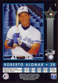 1993 Barry Colla All-Star Game #1 Roberto Alomar Back