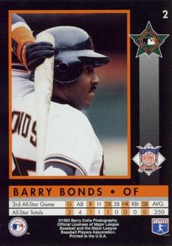1993 Barry Colla All-Star Game #2 Barry Bonds Back