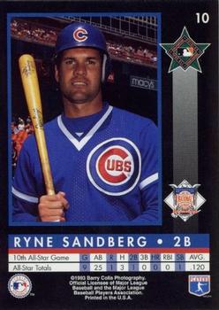 1993 Barry Colla All-Star Game #10 Ryne Sandberg Back