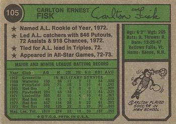 1974 Topps #105 Carlton Fisk Back