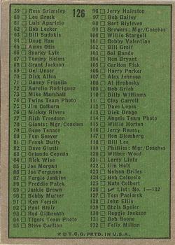 1974 Topps #126 Checklist 1-132 Back