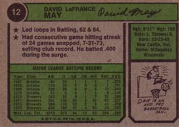 1974 Topps #12 Dave May Back