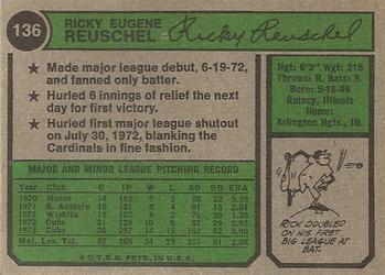 1974 Topps #136 Rick Reuschel Back
