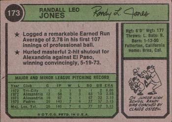 1974 Topps #173 Randy Jones Back