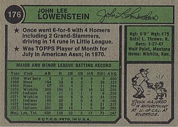 1974 Topps #176 John Lowenstein Back