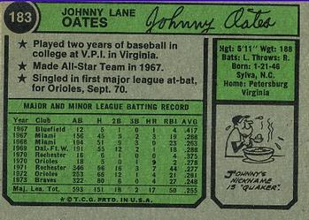 1974 Topps #183 Johnny Oates Back