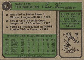 1974 Topps #18 Gary Thomasson Back