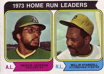 1974 Topps #202 1973 Home Run Leaders (Reggie Jackson / Willie Stargell) Front