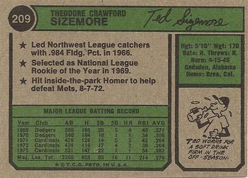 1974 Topps #209 Ted Sizemore Back