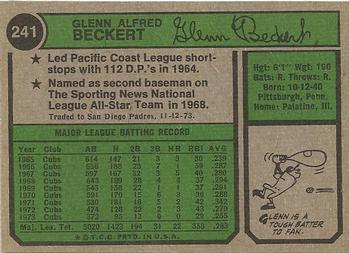 1974 Topps #241 Glenn Beckert Back