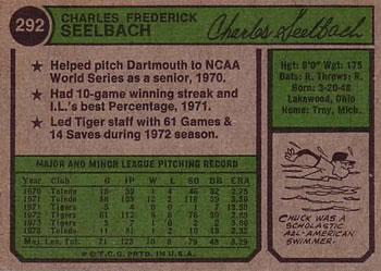 1974 Topps #292 Chuck Seelbach Back