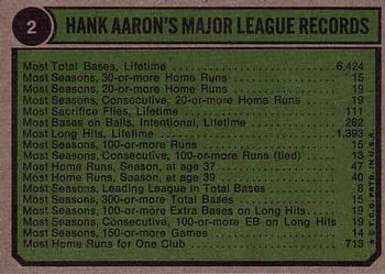1974 Topps #2 Hank Aaron Special 1954-1957 Back
