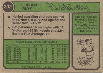 1974 Topps #302 Rudy May Back